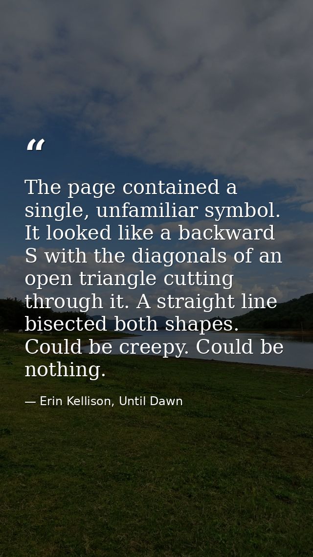 The page contained a single, unfamiliar symbol. It looked like a backward S with the diagonals of an open triangle cutti — Erin Kellison, Until Dawn