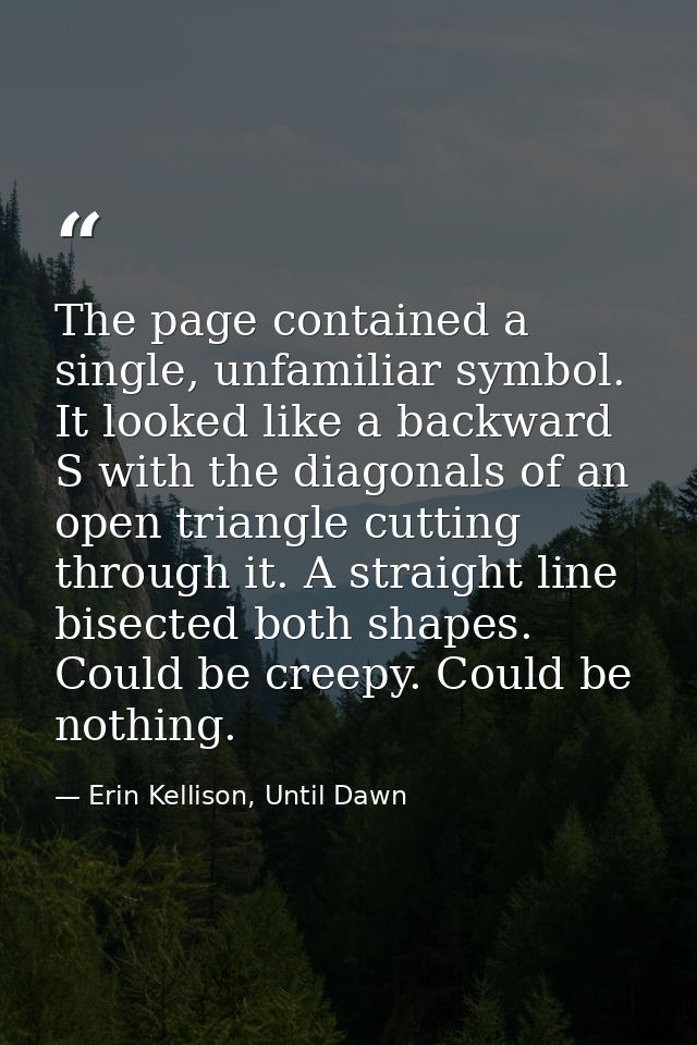 The page contained a single, unfamiliar symbol. It looked like a backward S with the diagonals of an open triangle cutti — Erin Kellison, Until Dawn