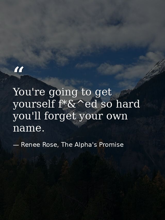 You're going to get yourself f*&^ed so hard you'll forget your own name. — Renee Rose, The Alpha's Promise