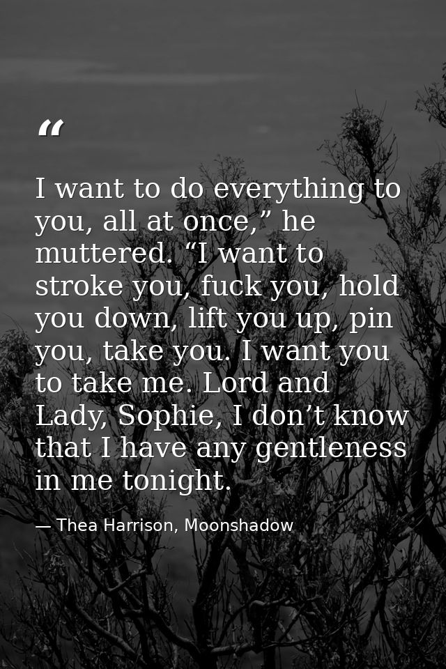 I want to do everything to you, all at once,” he muttered. “I want to stroke you, fuck you, hold you down, lift you up,  — Thea Harrison, Moonshadow