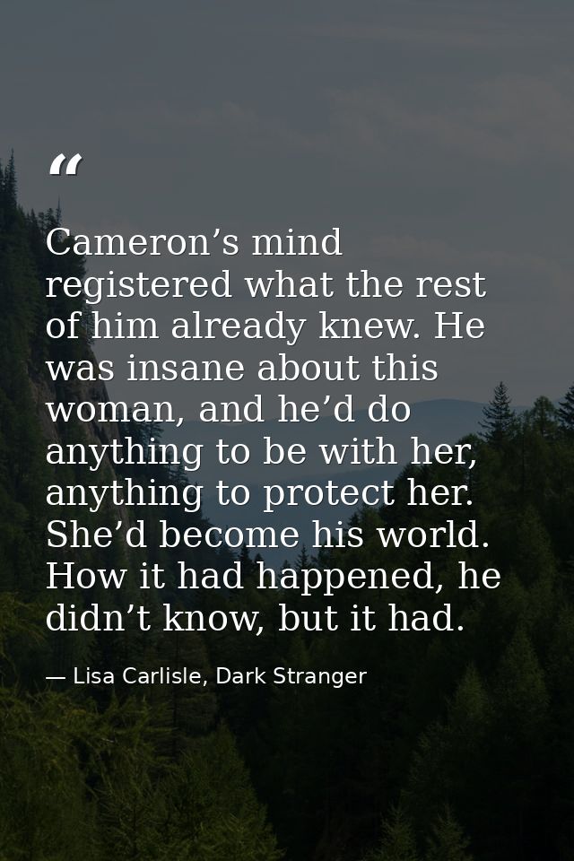 Cameron’s mind registered what the rest of him already knew. He was insane about this woman, and he’d do anything to be  — Lisa Carlisle, Dark Stranger