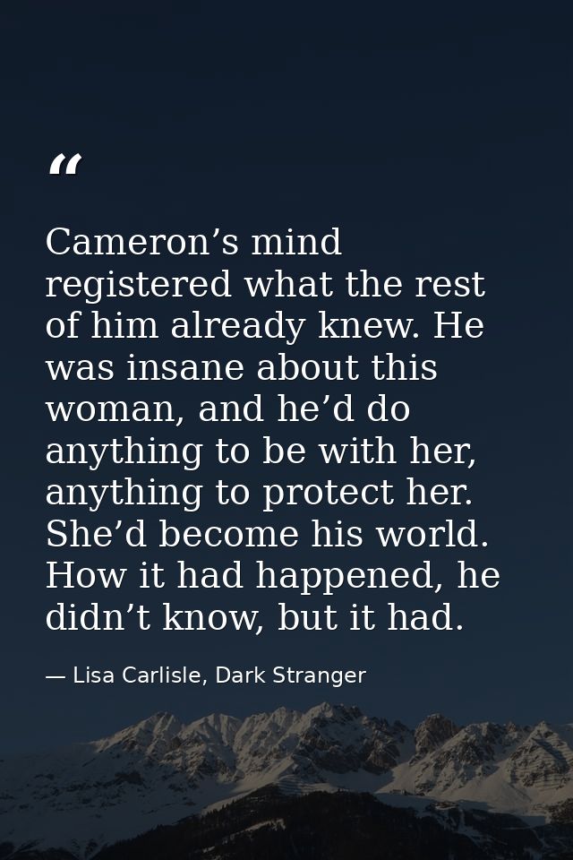 Cameron’s mind registered what the rest of him already knew. He was insane about this woman, and he’d do anything to be  — Lisa Carlisle, Dark Stranger
