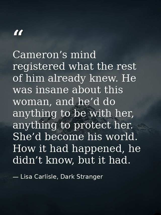 Cameron’s mind registered what the rest of him already knew. He was insane about this woman, and he’d do anything to be  — Lisa Carlisle, Dark Stranger