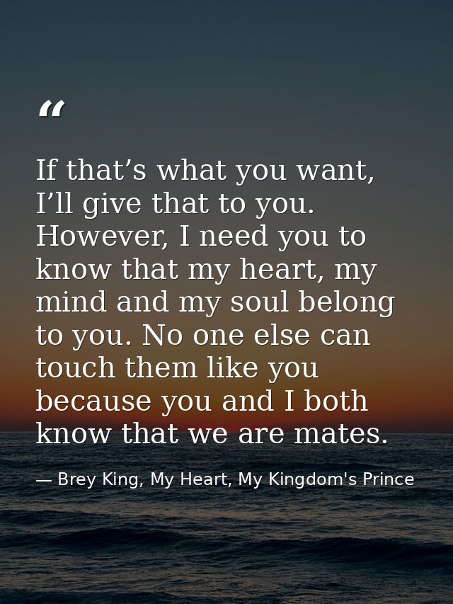 If that’s what you want, I’ll give that to you. However, I need you to know that my heart, my mind and my soul belong to — Brey King, My Heart, My Kingdom's Prince