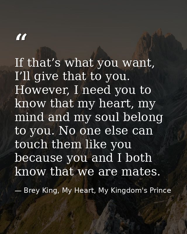 If that’s what you want, I’ll give that to you. However, I need you to know that my heart, my mind and my soul belong to — Brey King, My Heart, My Kingdom's Prince