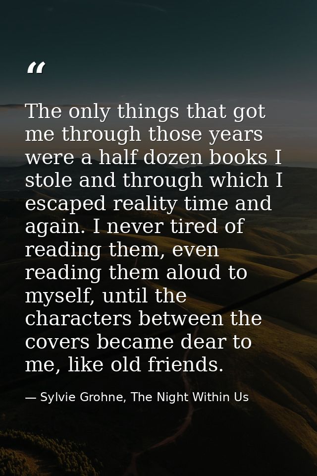 The only things that got me through those years were a half dozen books I stole and through which I escaped reality time — Sylvie Grohne, The Night Within Us