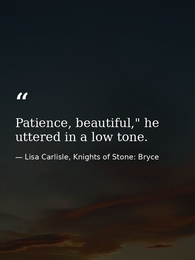 Patience, beautiful," he uttered in a low tone. — Lisa Carlisle, Knights of Stone: Bryce