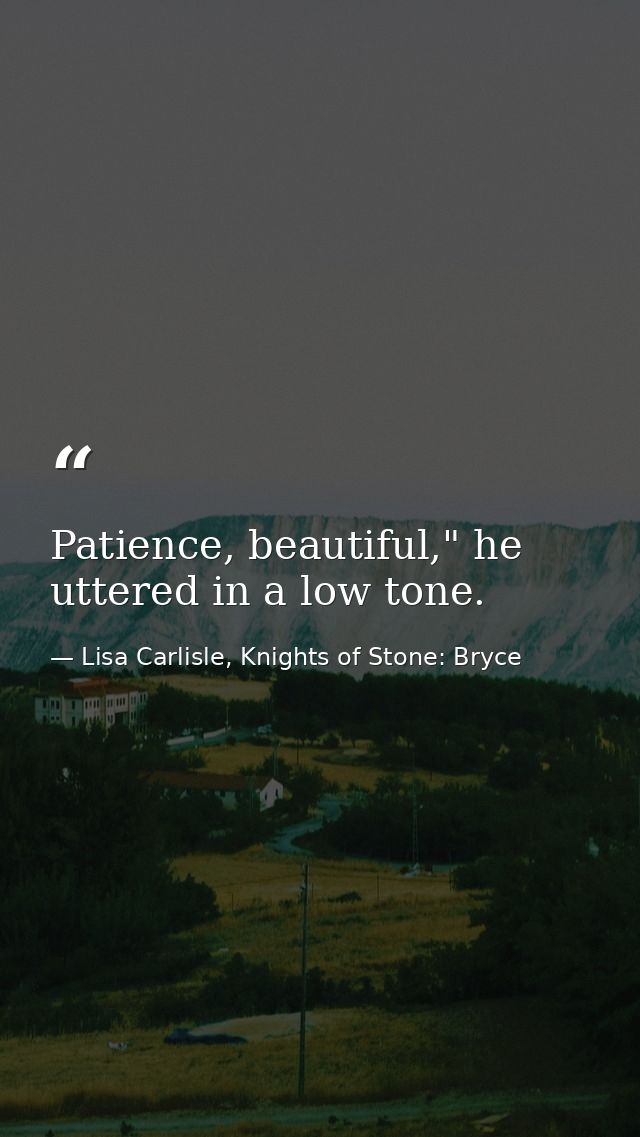 Patience, beautiful," he uttered in a low tone. — Lisa Carlisle, Knights of Stone: Bryce