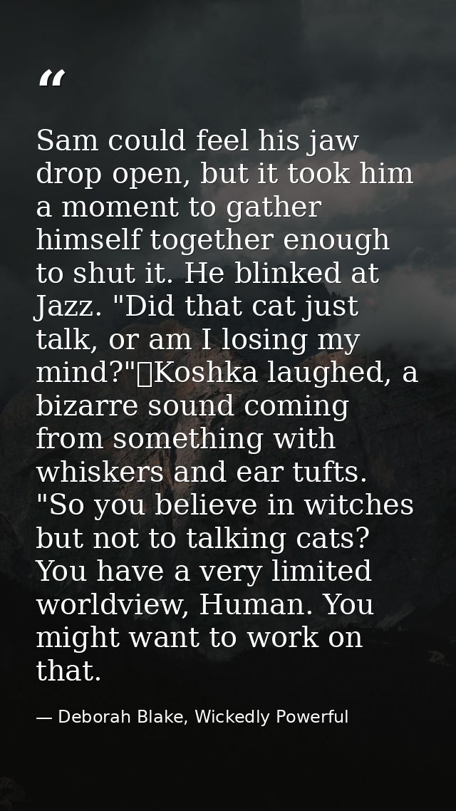 Sam could feel his jaw drop open, but it took him a moment to gather himself together enough to shut it. He blinked at J — Deborah Blake, Wickedly Powerful
