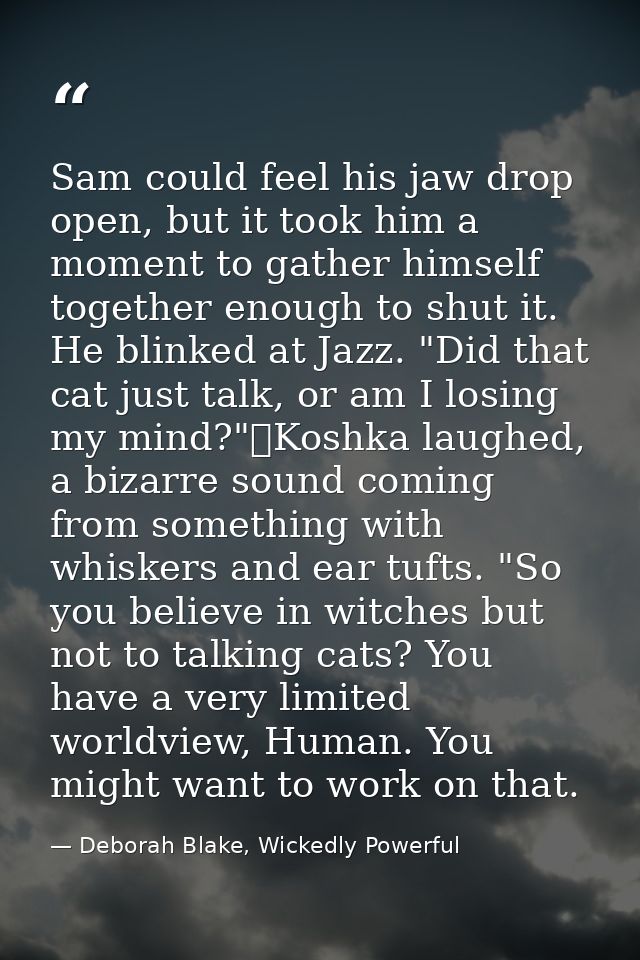 Sam could feel his jaw drop open, but it took him a moment to gather himself together enough to shut it. He blinked at J — Deborah Blake, Wickedly Powerful