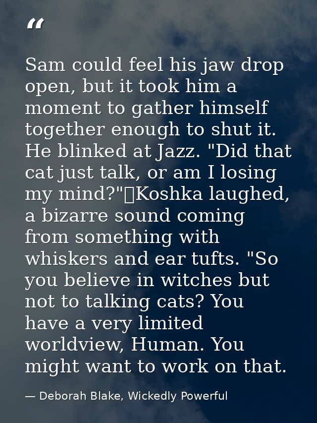 Sam could feel his jaw drop open, but it took him a moment to gather himself together enough to shut it. He blinked at J — Deborah Blake, Wickedly Powerful