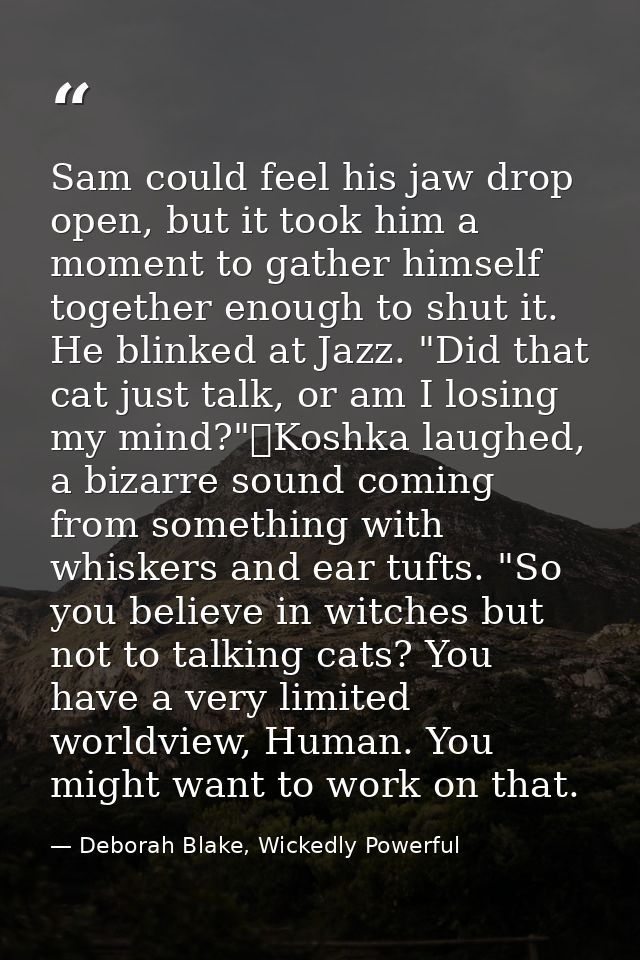 Sam could feel his jaw drop open, but it took him a moment to gather himself together enough to shut it. He blinked at J — Deborah Blake, Wickedly Powerful