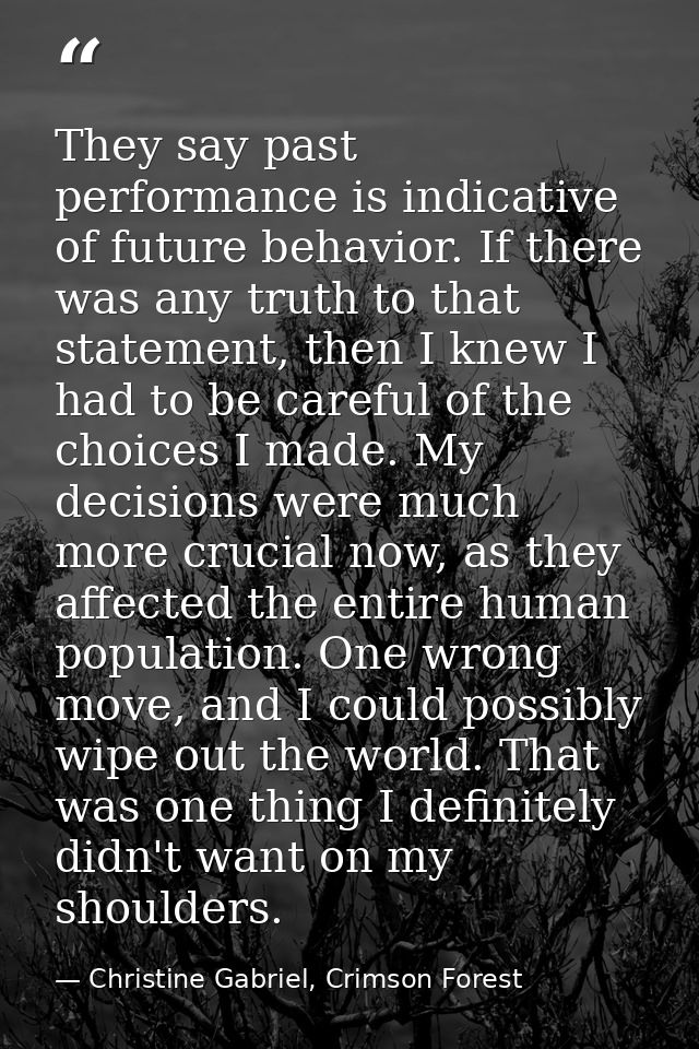 They say past performance is indicative of future behavior. If there was any truth to that statement, then I knew I had  — Christine Gabriel, Crimson Forest