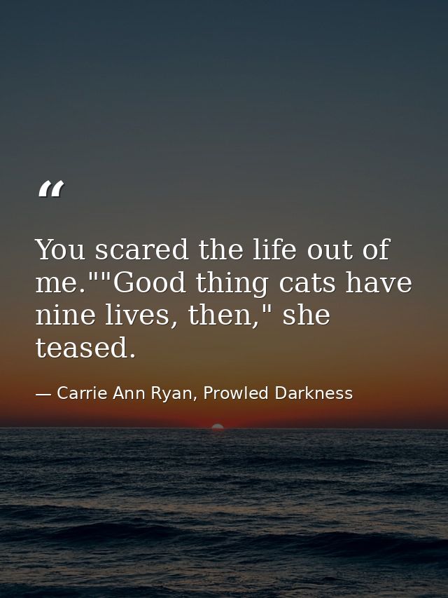 You scared the life out of me.""Good thing cats have nine lives, then," she teased. — Carrie Ann Ryan, Prowled Darkness