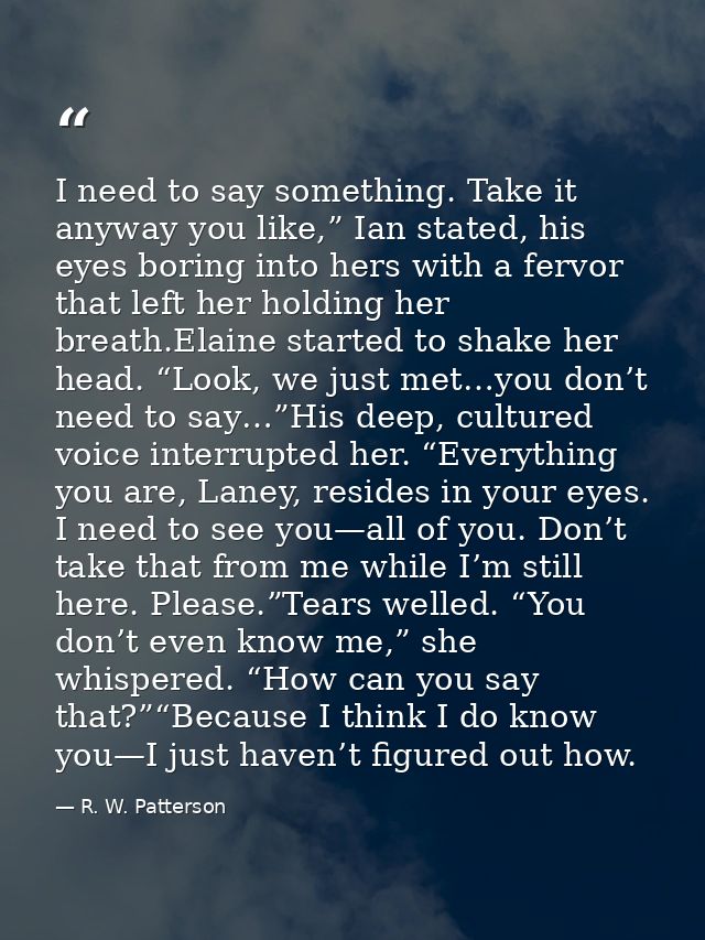 I need to say something. Take it anyway you like,” Ian stated, his eyes boring into hers with a fervor that left her hol — R. W. Patterson