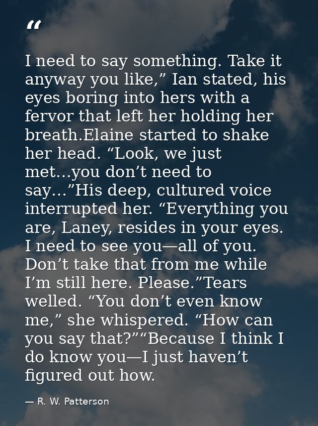 I need to say something. Take it anyway you like,” Ian stated, his eyes boring into hers with a fervor that left her hol — R. W. Patterson