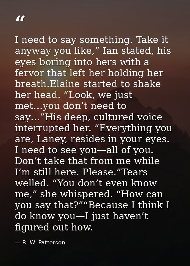 I need to say something. Take it anyway you like,” Ian stated, his eyes boring into hers with a fervor that left her hol — R. W. Patterson