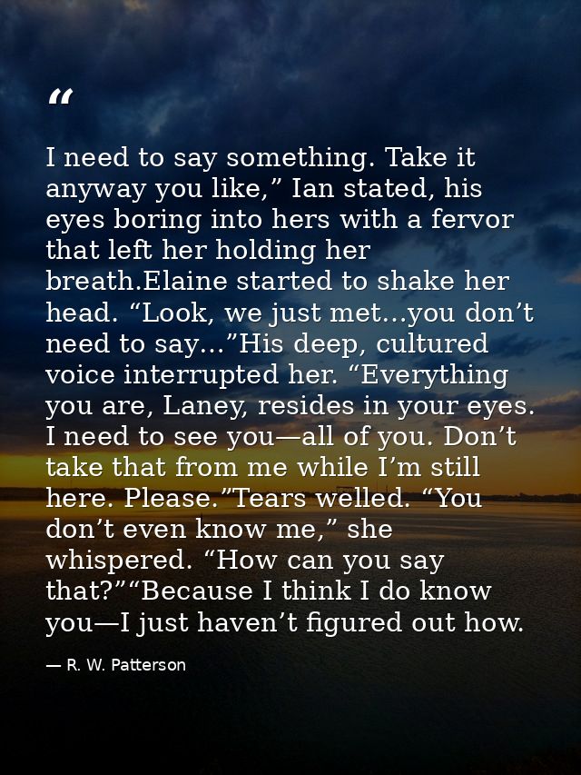 I need to say something. Take it anyway you like,” Ian stated, his eyes boring into hers with a fervor that left her hol — R. W. Patterson