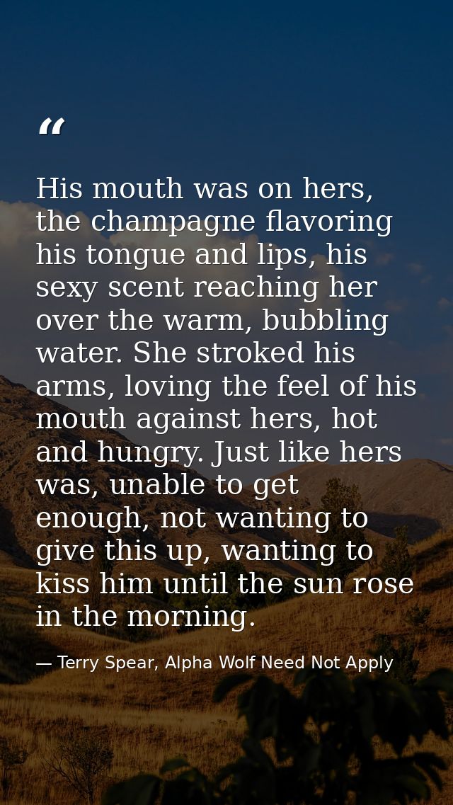 His mouth was on hers, the champagne flavoring his tongue and lips, his sexy scent reaching her over the warm, bubbling  — Terry Spear, Alpha Wolf Need Not Apply