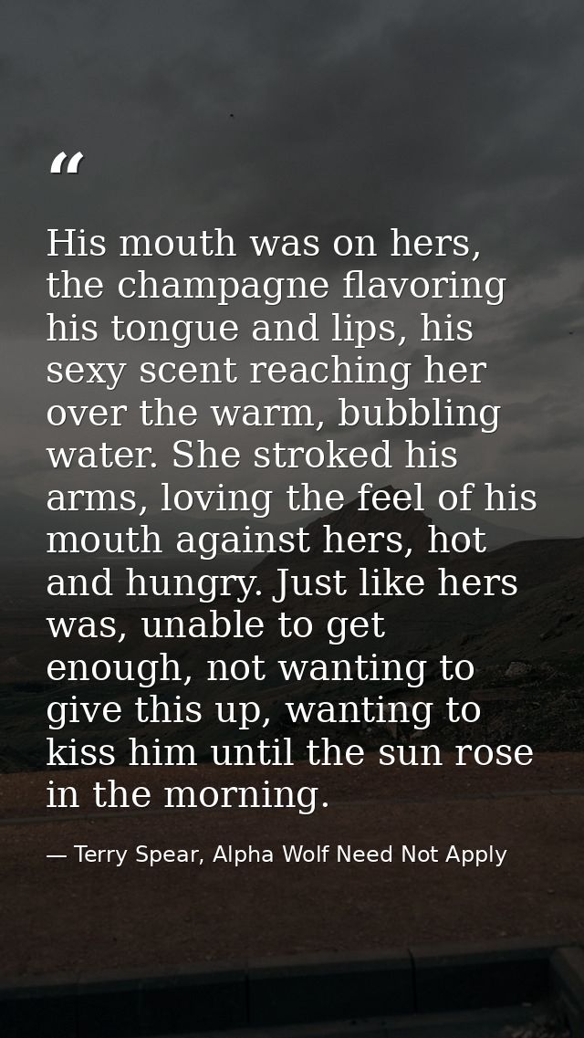 His mouth was on hers, the champagne flavoring his tongue and lips, his sexy scent reaching her over the warm, bubbling  — Terry Spear, Alpha Wolf Need Not Apply