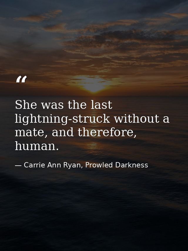 She was the last lightning-struck without a mate, and therefore, human. — Carrie Ann Ryan, Prowled Darkness