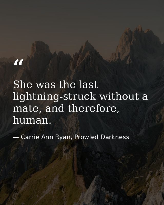 She was the last lightning-struck without a mate, and therefore, human. — Carrie Ann Ryan, Prowled Darkness