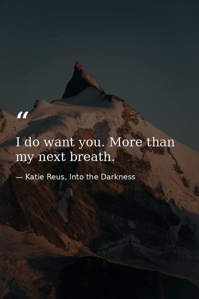 I do want you. More than my next breath. — Katie Reus, Into the Darkness