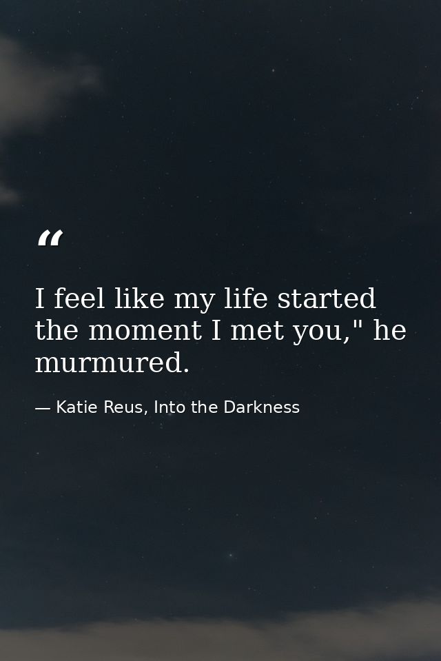 I feel like my life started the moment I met you," he murmured. — Katie Reus, Into the Darkness
