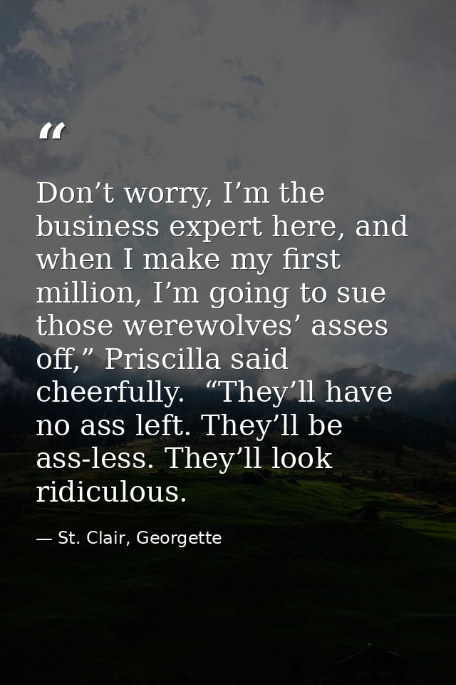 Don’t worry, I’m the business expert here, and when I make my first million, I’m going to sue those werewolves’ asses of — St. Clair, Georgette