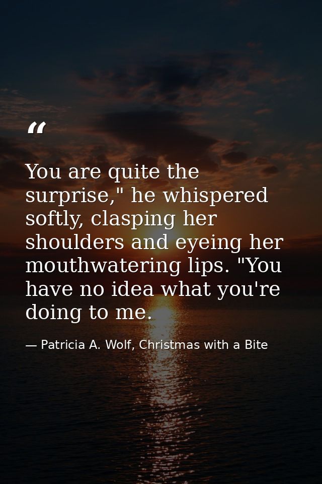 You are quite the surprise," he whispered softly, clasping her shoulders and eyeing her mouthwatering lips. "You have no — Patricia A. Wolf, Christmas with a Bite