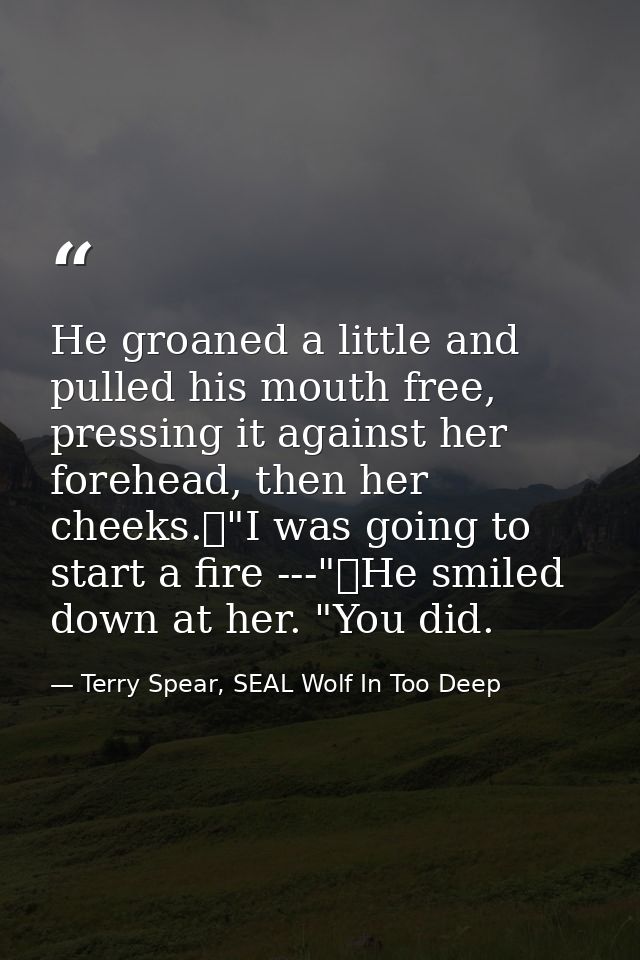 He groaned a little and pulled his mouth free, pressing it against her forehead, then her cheeks.	"I was going to start  — Terry Spear, SEAL Wolf In Too Deep