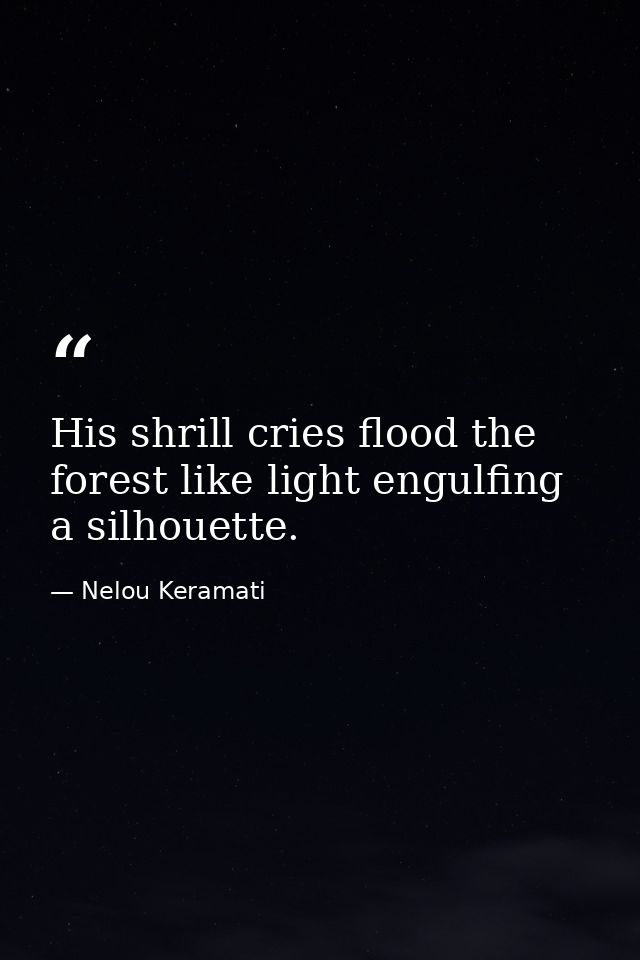 His shrill cries flood the forest like light engulfing a silhouette. — Nelou Keramati