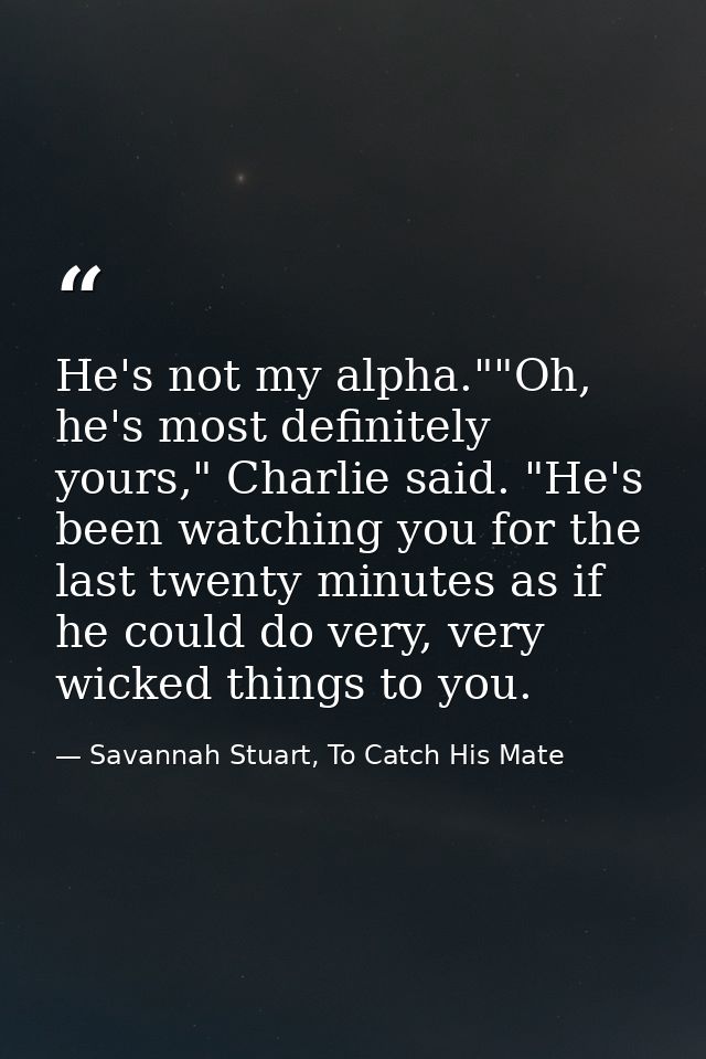 He's not my alpha.""Oh, he's most definitely yours," Charlie said. "He's been watching you for the last twenty minutes a — Savannah Stuart, To Catch His Mate