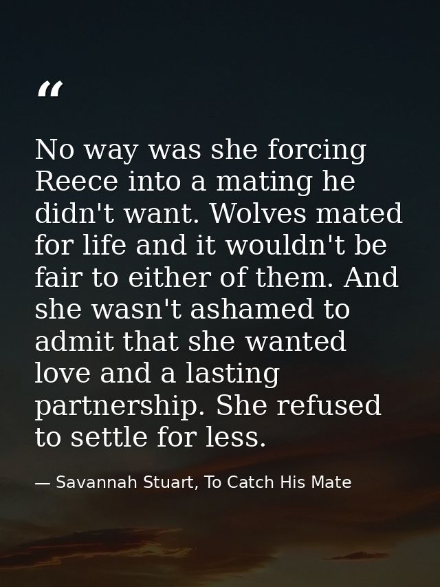 No way was she forcing Reece into a mating he didn't want. Wolves mated for life and it wouldn't be fair to either of th — Savannah Stuart, To Catch His Mate