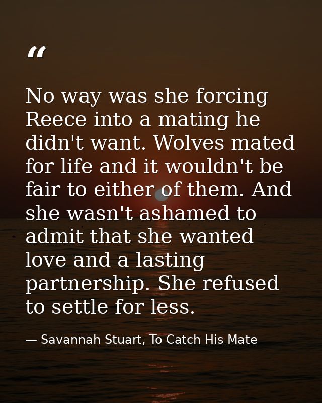 No way was she forcing Reece into a mating he didn't want. Wolves mated for life and it wouldn't be fair to either of th — Savannah Stuart, To Catch His Mate