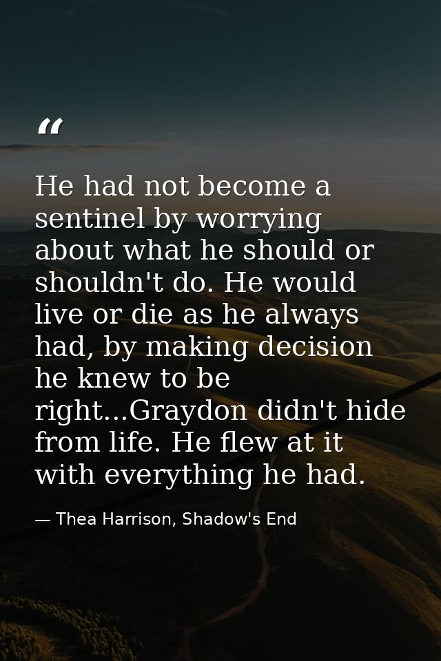 He had not become a sentinel by worrying about what he should or shouldn't do. He would live or die as he always had, by — Thea Harrison, Shadow's End