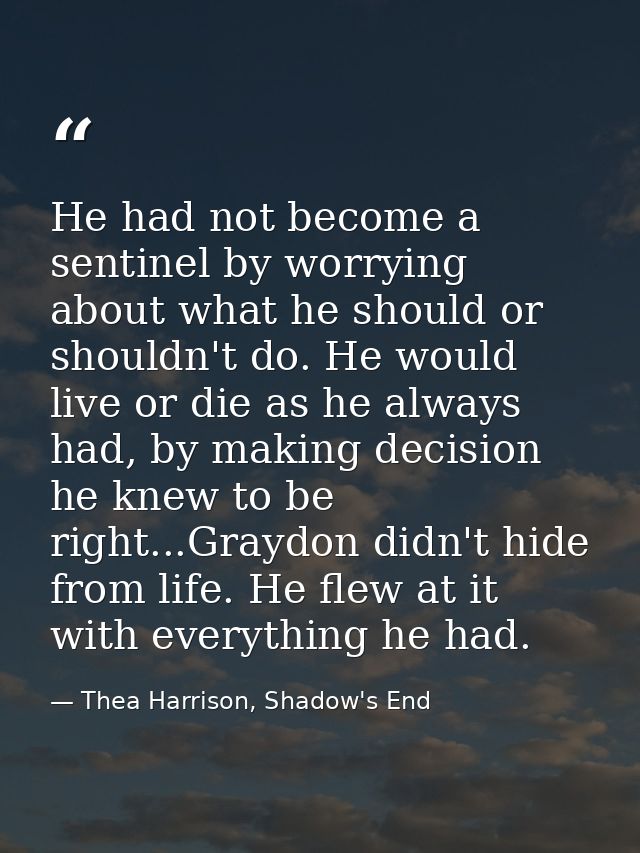 He had not become a sentinel by worrying about what he should or shouldn't do. He would live or die as he always had, by — Thea Harrison, Shadow's End