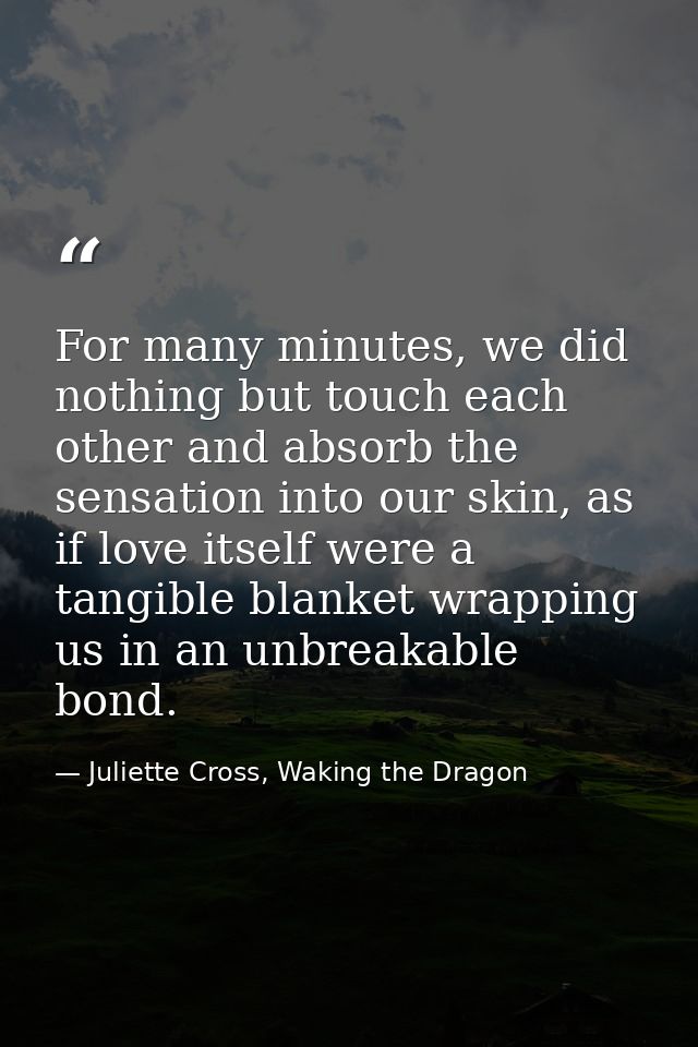 For many minutes, we did nothing but touch each other and absorb the sensation into our skin, as if love itself were a t — Juliette Cross, Waking the Dragon