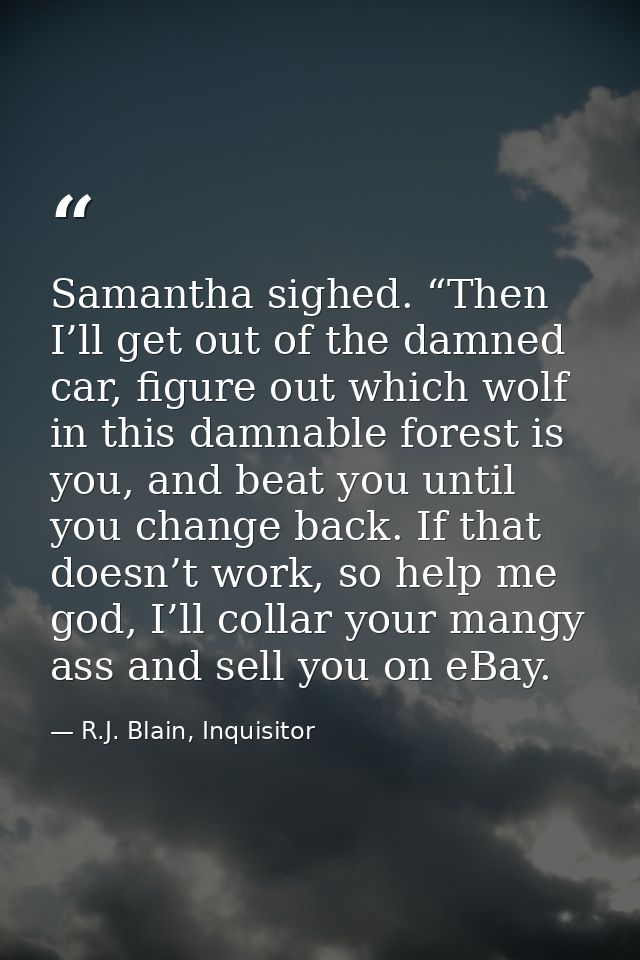 Samantha sighed. “Then I’ll get out of the damned car, figure out which wolf in this damnable forest is you, and beat yo — R.J. Blain, Inquisitor