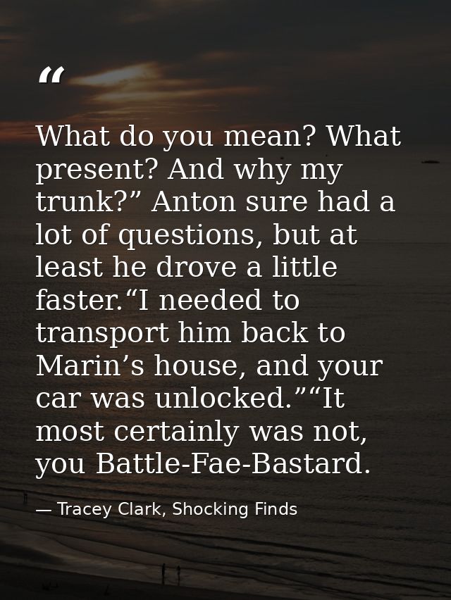 What do you mean? What present? And why my trunk?” Anton sure had a lot of questions, but at least he drove a little fas — Tracey Clark, Shocking Finds