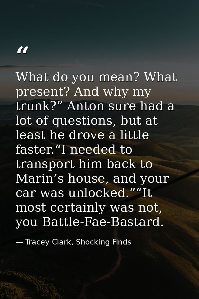 What do you mean? What present? And why my trunk?” Anton sure had a lot of questions, but at least he drove a little fas — Tracey Clark, Shocking Finds