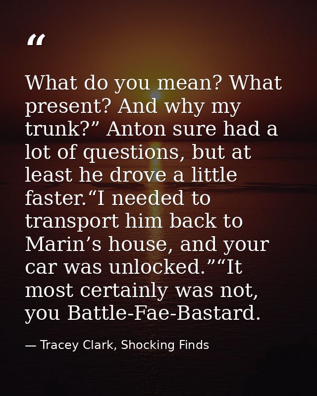 What do you mean? What present? And why my trunk?” Anton sure had a lot of questions, but at least he drove a little fas — Tracey Clark, Shocking Finds