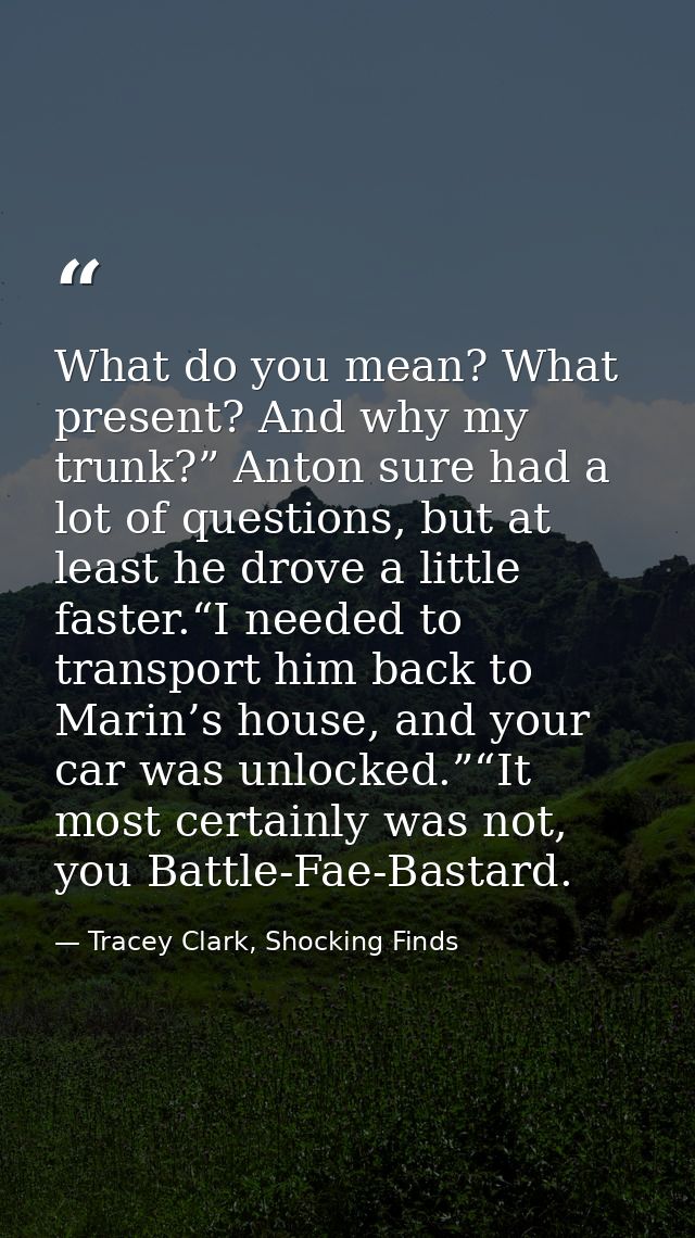 What do you mean? What present? And why my trunk?” Anton sure had a lot of questions, but at least he drove a little fas — Tracey Clark, Shocking Finds