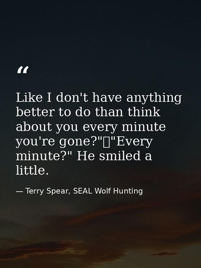 Like I don't have anything better to do than think about you every minute you're gone?"	"Every minute?" He smiled a litt — Terry Spear, SEAL Wolf Hunting