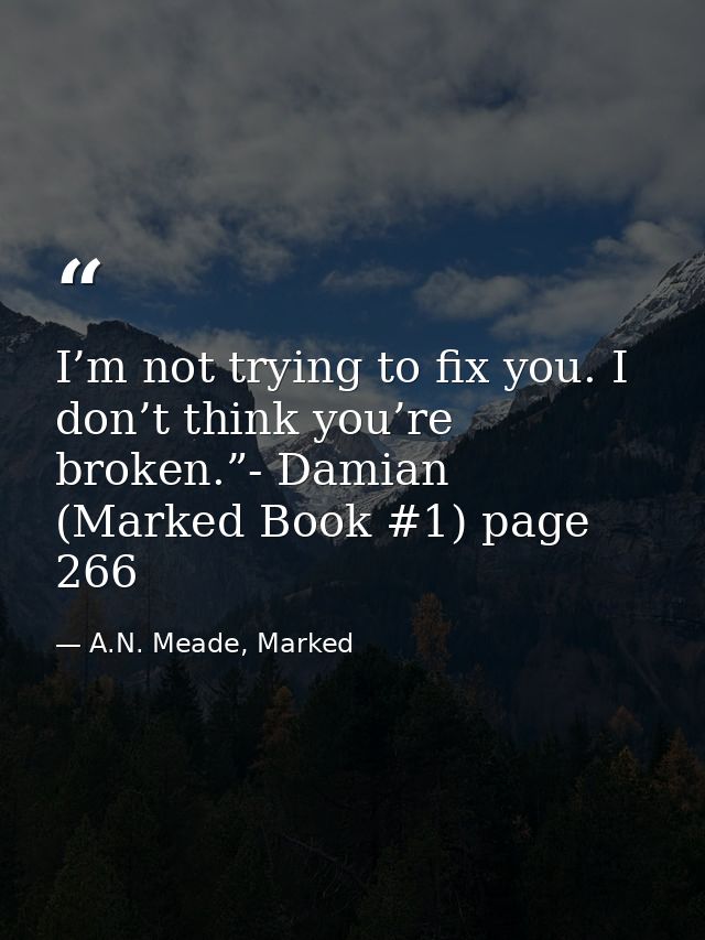 I’m not trying to fix you. I don’t think you’re broken.”- Damian (Marked Book #1) page 266 — A.N. Meade, Marked