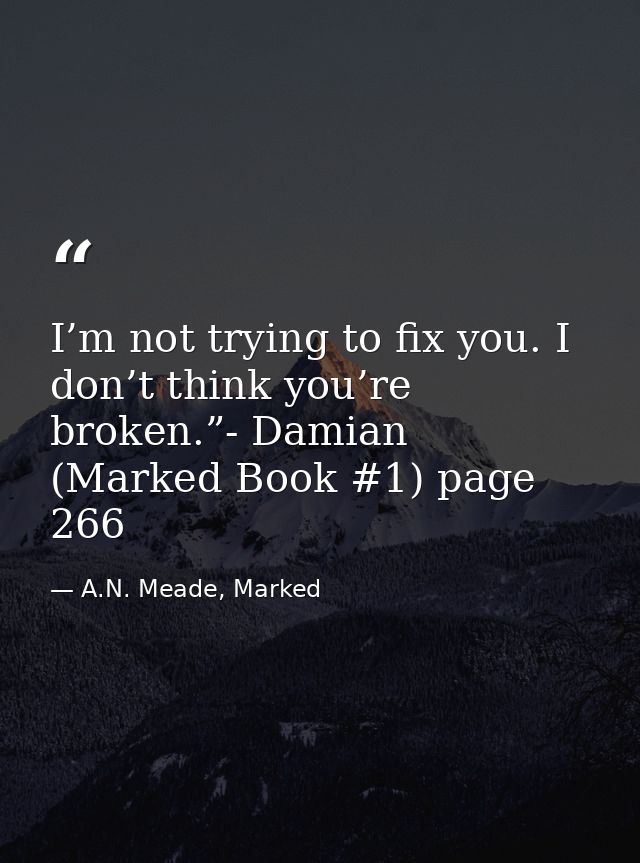 I’m not trying to fix you. I don’t think you’re broken.”- Damian (Marked Book #1) page 266 — A.N. Meade, Marked