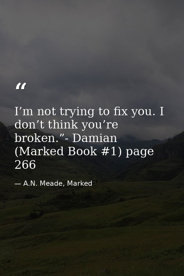 I’m not trying to fix you. I don’t think you’re broken.”- Damian (Marked Book #1) page 266 — A.N. Meade, Marked