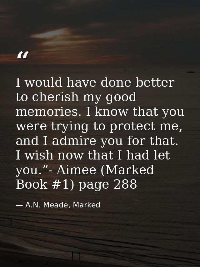 I would have done better to cherish my good memories. I know that you were trying to protect me, and I admire you for th — A.N. Meade, Marked