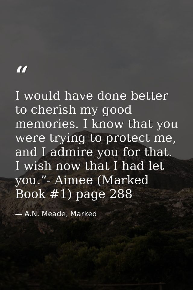 I would have done better to cherish my good memories. I know that you were trying to protect me, and I admire you for th — A.N. Meade, Marked