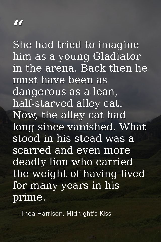 She had tried to imagine him as a young Gladiator in the arena. Back then he must have been as dangerous as a lean, half — Thea Harrison, Midnight's Kiss